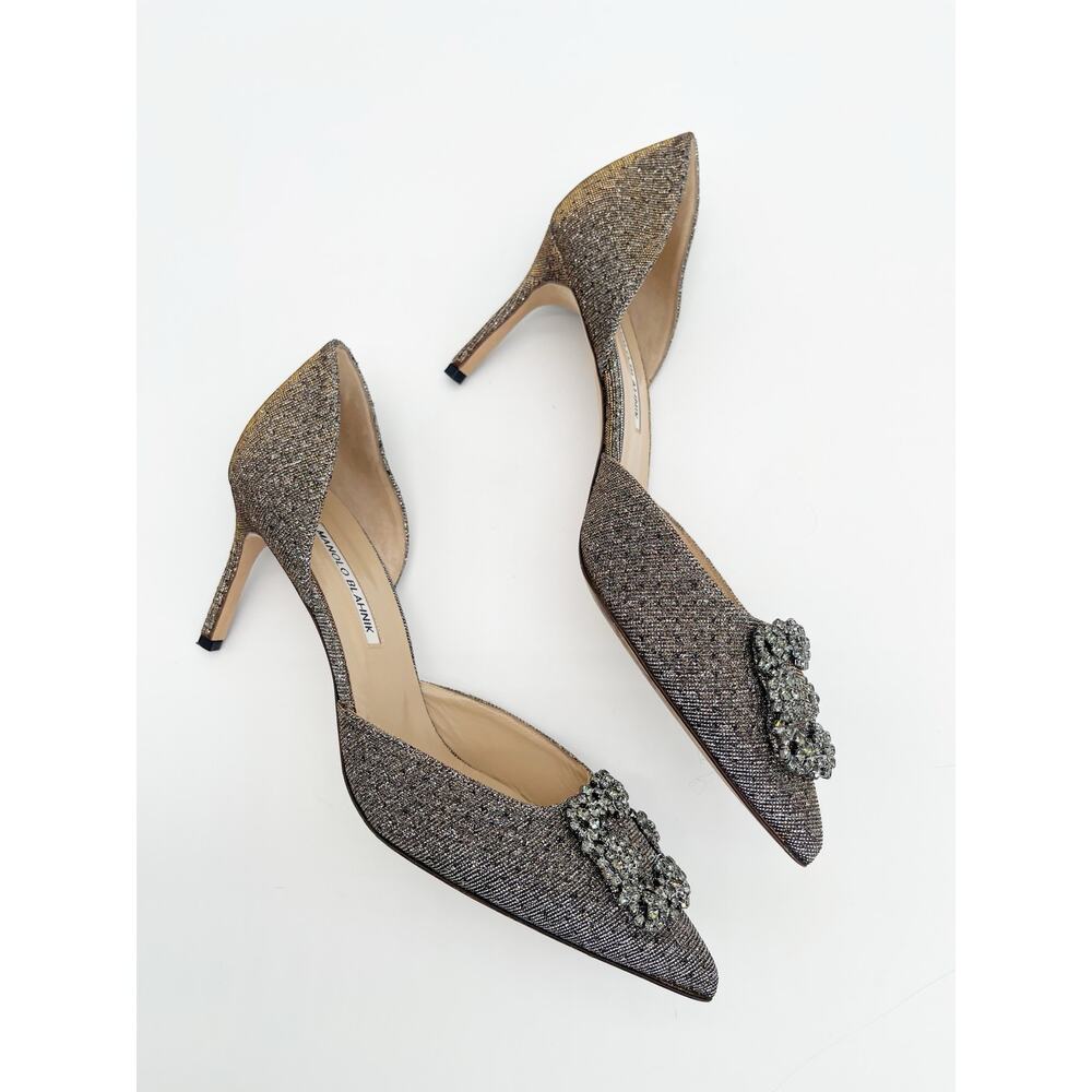 Manolo Blahnik Hangisi D'Orsay Metallic Fabric Crystal Brooch Pumps Heels IT 40 - Picture 4 of 12